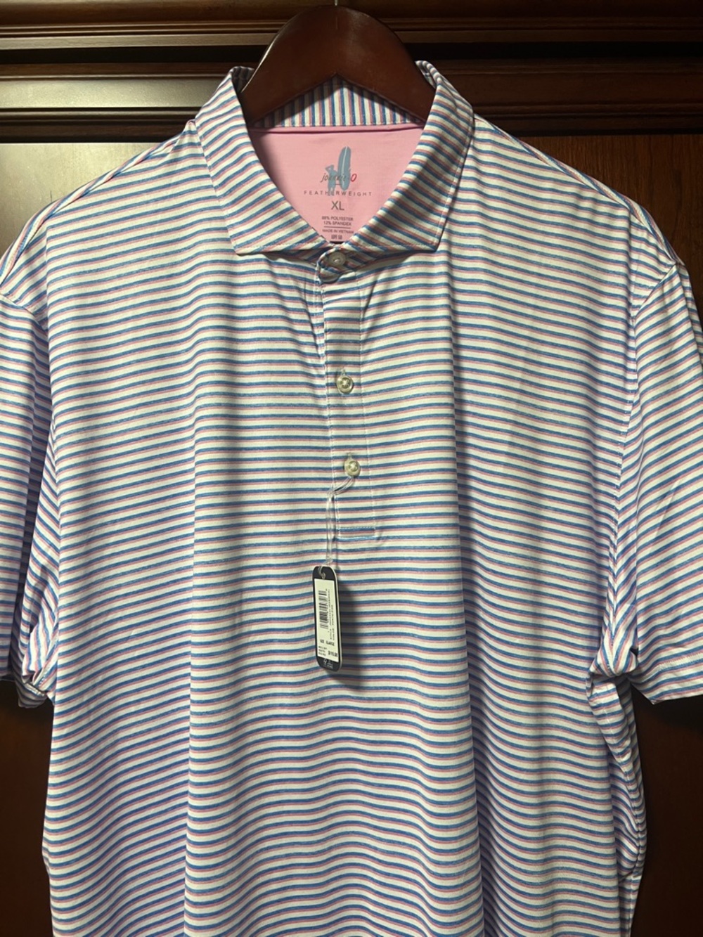 Brand New Johnnie-O Santa Monica Blue, Pink &white stripe Golf ⛳️ Tennis 🎾 Polo